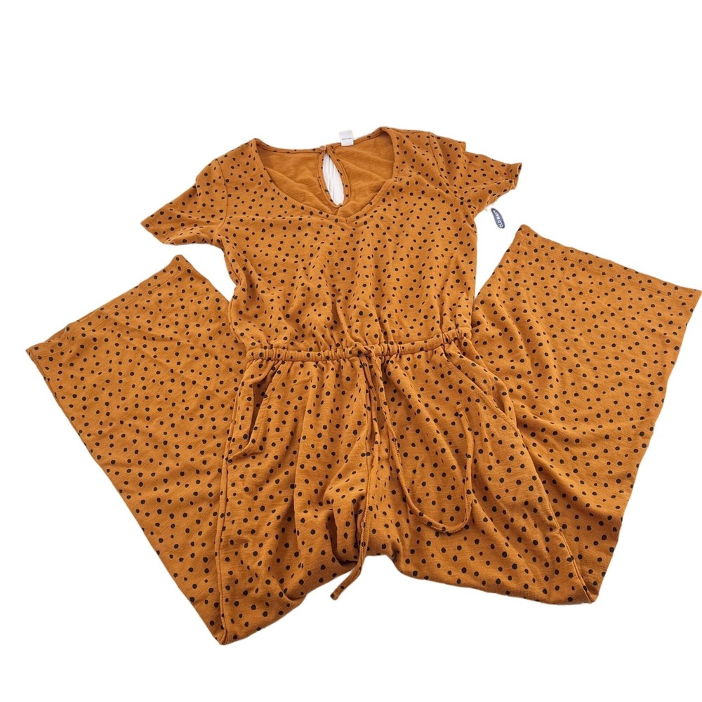 Old Navy Romper Short Sleeve Pants size XS Knit Stretch Brown Gold Jumpsuit NWT